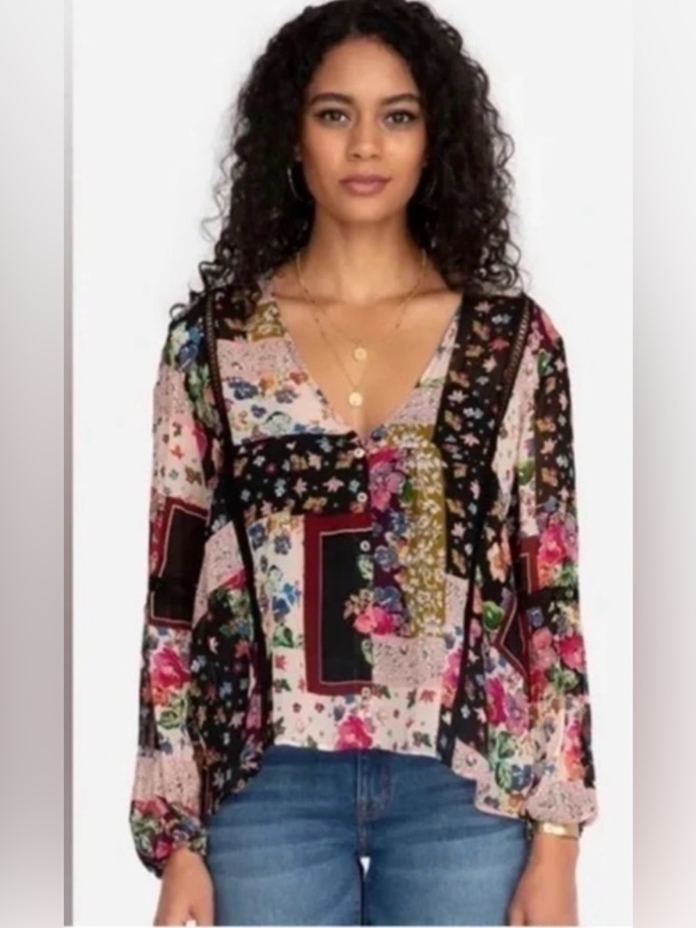 Johnny Was Jade Roswell Pieced Blouse - Picture 2 of 10